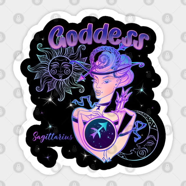 Zodiac Sagittarius Goddess Queen Horoscope Sticker by The Little Store Of Magic